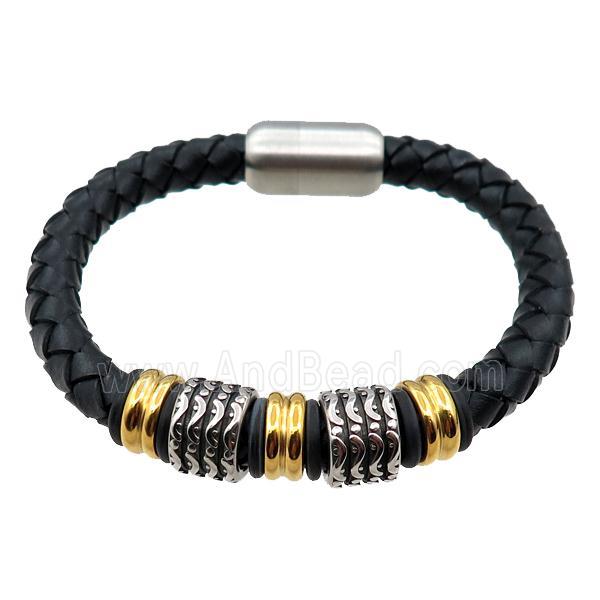 PU leather bracelet with magnetic clasp, stainless steel beads