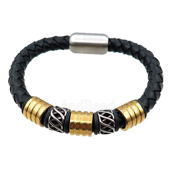 PU leather bracelet with magnetic clasp, stainless steel beads