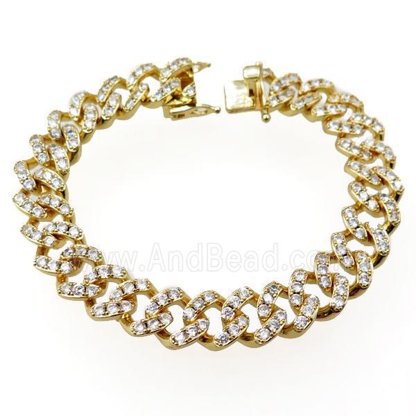 copper bracelet pave zircon, gold plated