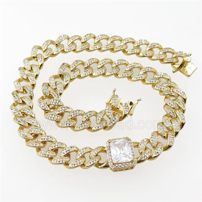copper necklace pave zircon, gold plated