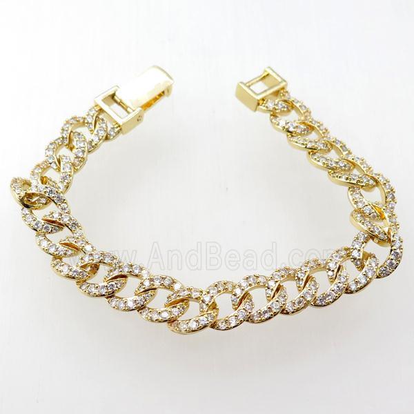 copper bracelet pave zircon, gold plated