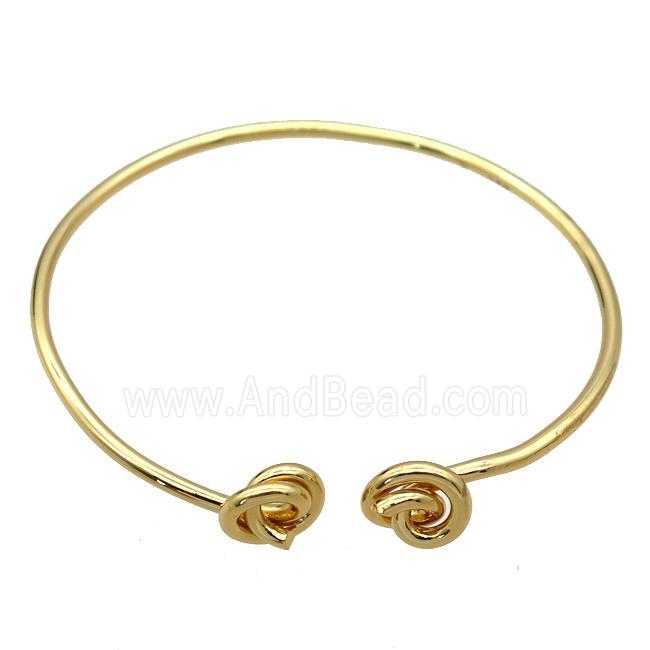 adjustable copper bangle with knot, gold plated