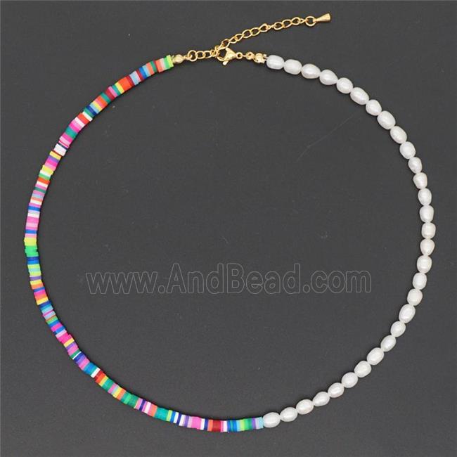 Pearl Necklace with polymer clay
