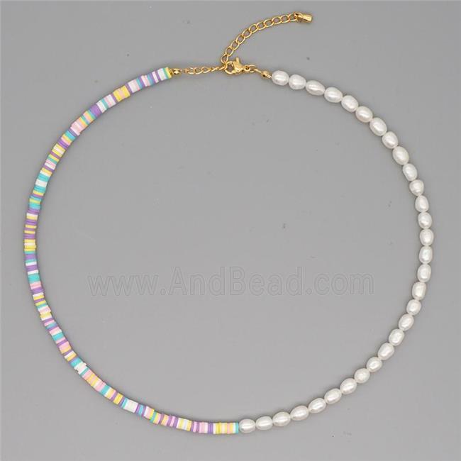 Pearl Necklace with polymer clay