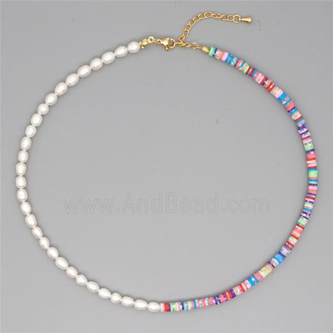 Pearl Necklace with polymer clay