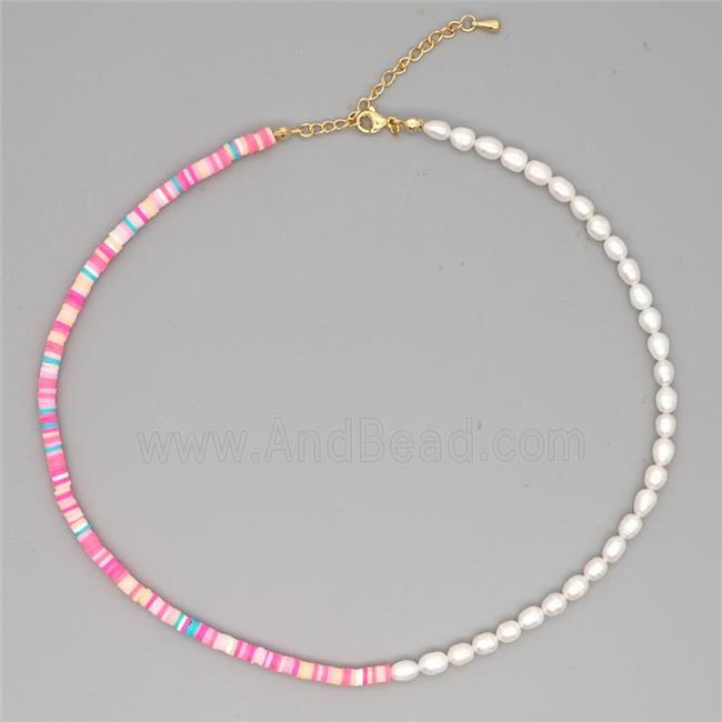 Pearl Necklace with polymer clay beads