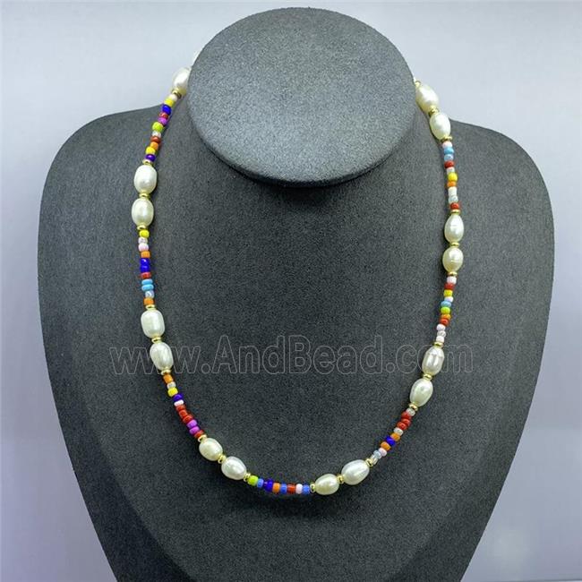 Pearl Necklace with glass seed beads