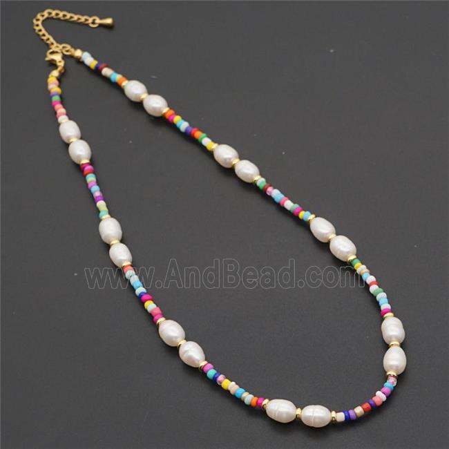 Pearl Necklace with glass seed beads