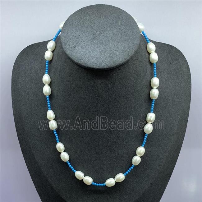 Pearl Necklace with blue Turquoise