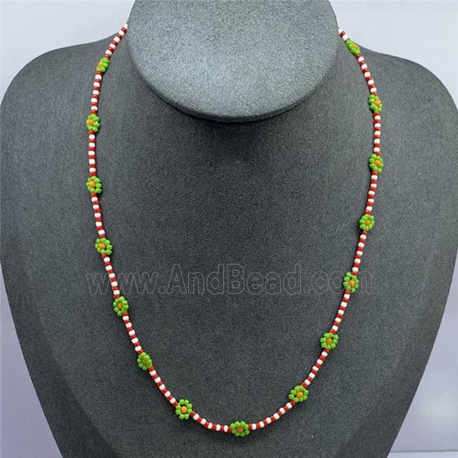 handmade Necklace with miyuki glass, braid flower