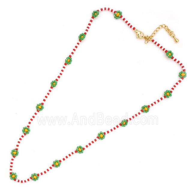 handmade Necklace with miyuki glass, braid flower