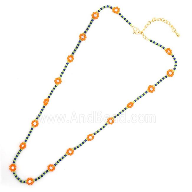 handmade Necklace with miyuki glass, braid flower