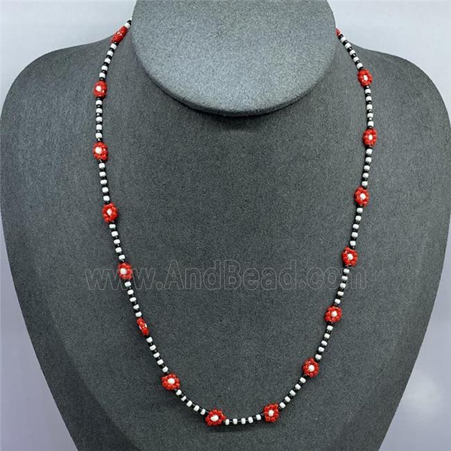 handmade Necklace with miyuki glass, braid flower