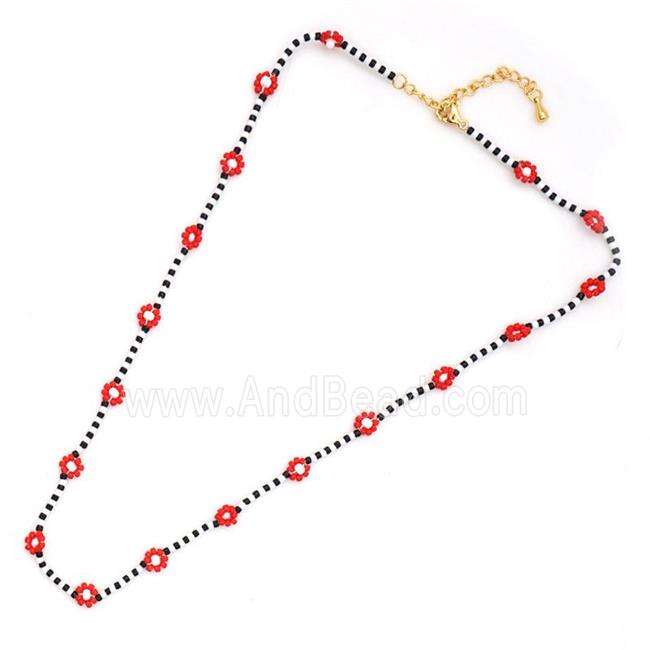 handmade Necklace with miyuki glass, braid flower