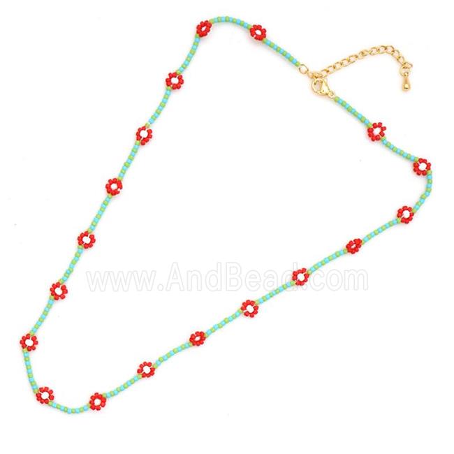 handmade Necklace with miyuki glass, braid flower