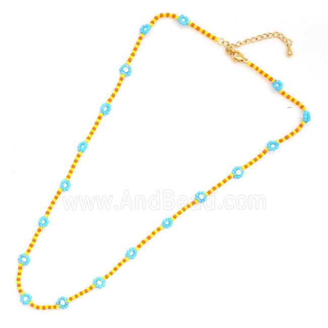 handmade Necklace with miyuki glass, braid flower