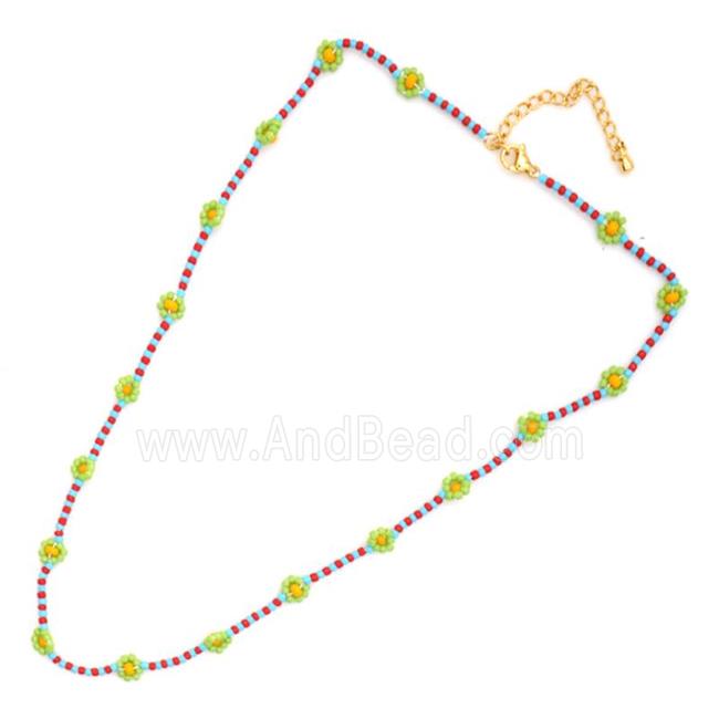 handmade Necklace with miyuki glass, braid flower