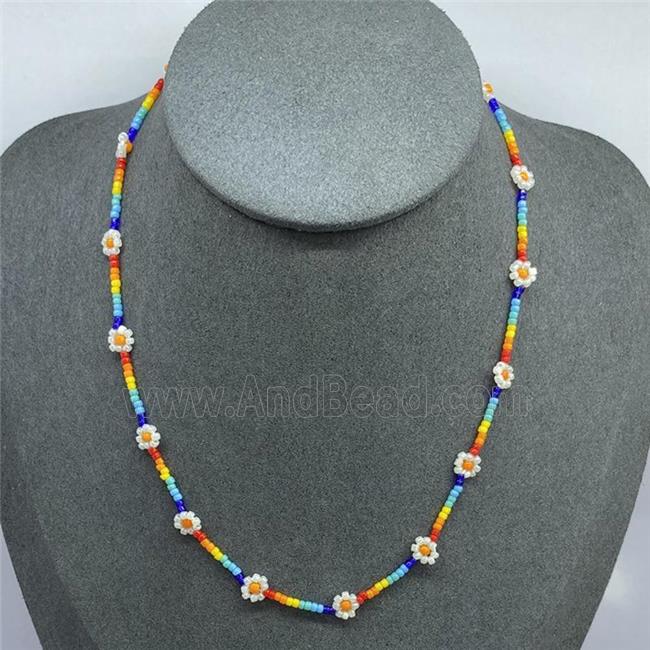 handmade Necklace with miyuki glass, braid flower
