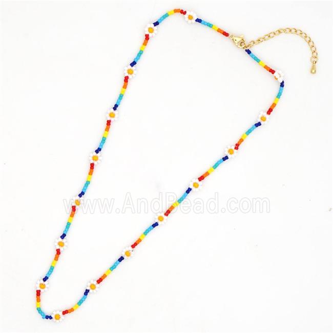 handmade Necklace with miyuki glass, braid flower