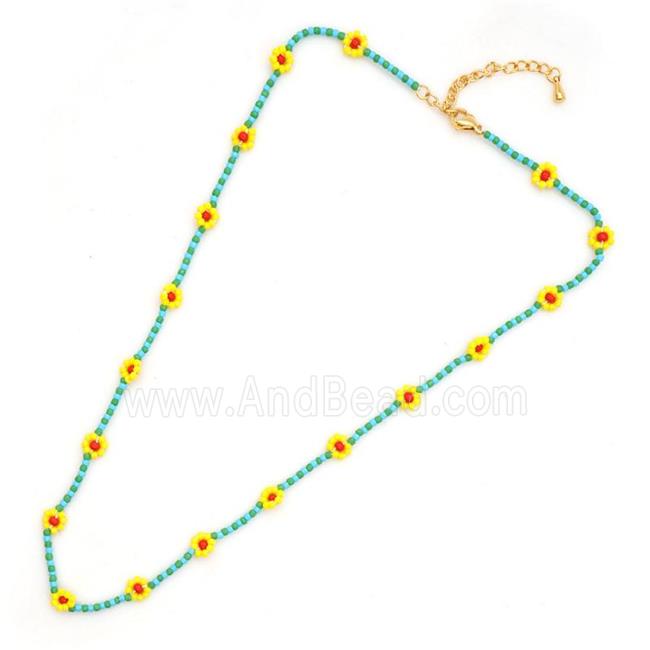 handmade Necklace with miyuki glass, braid flower