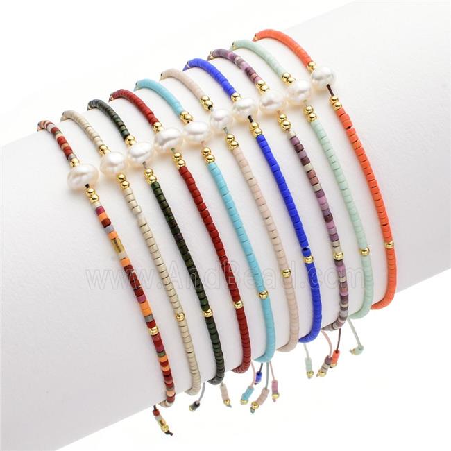 handmade miyuki glass Bracelet with Pearl, adjustable, mixed