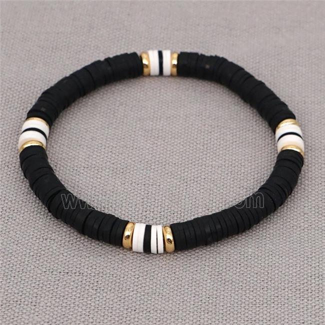black Polymer Clay Bracelet, stretchy