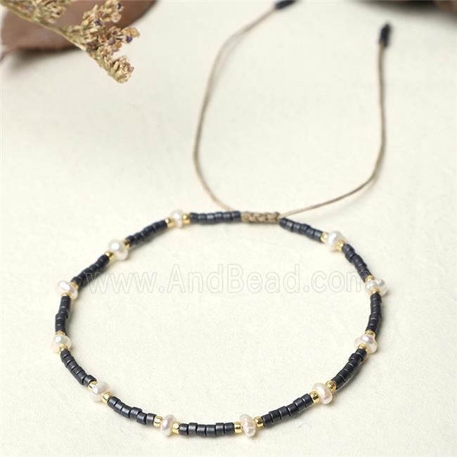 handmade miyuki glass Bracelet with Pearl, adjustable