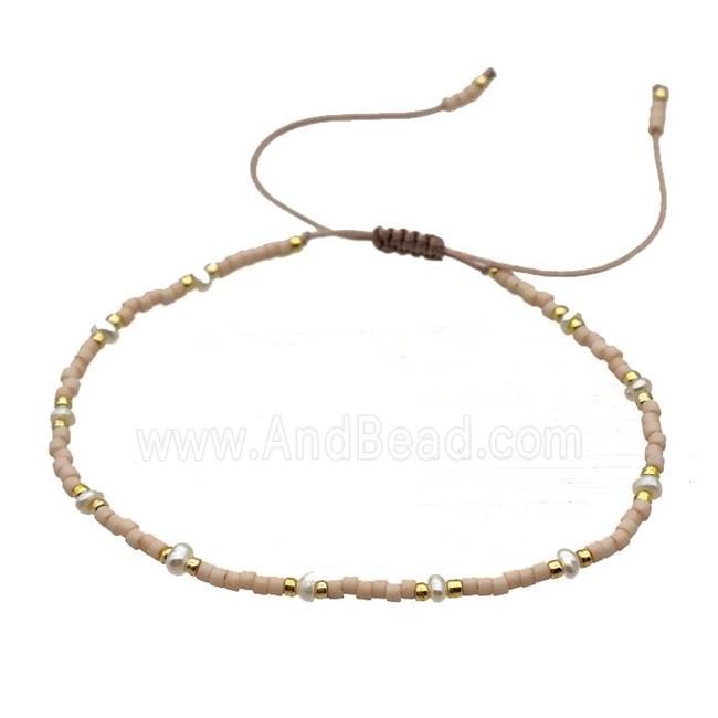 handmade miyuki glass Bracelet with Pearl, adjustable, pink