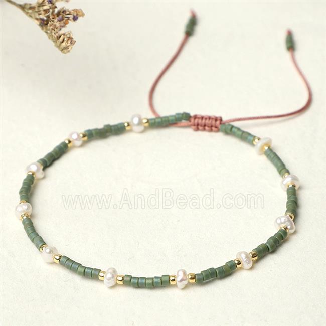 handmade miyuki glass Bracelet with Pearl, adjustable