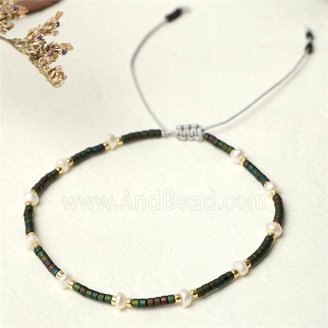 handmade miyuki glass Bracelet with Pearl, adjustable