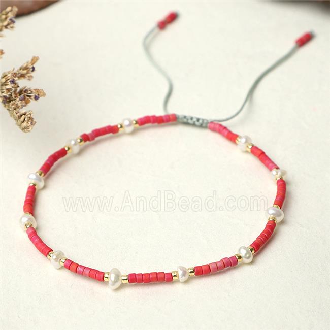 handmade miyuki glass Bracelet with Pearl, adjustable