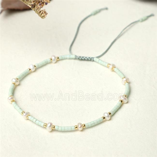 handmade miyuki glass Bracelet with Pearl, adjustable