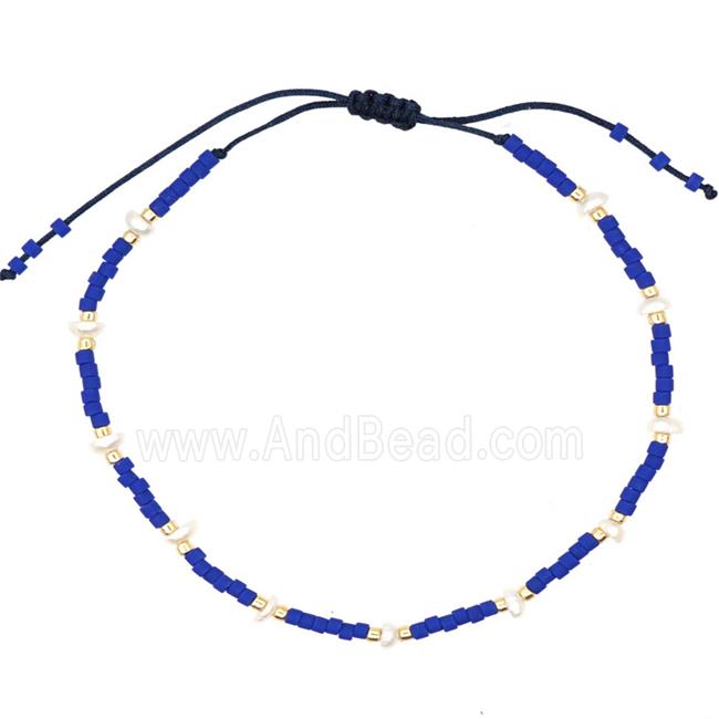 handmade miyuki seed glass Bracelet with Pearl, adjustable, blue