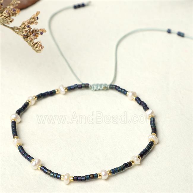 handmade miyuki glass Bracelet with Pearl, adjustable