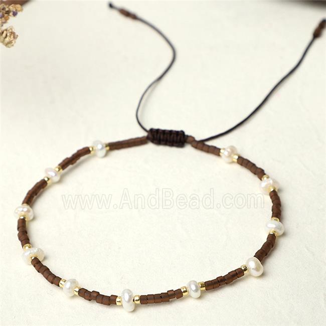 handmade miyuki glass Bracelet with Pearl, adjustable