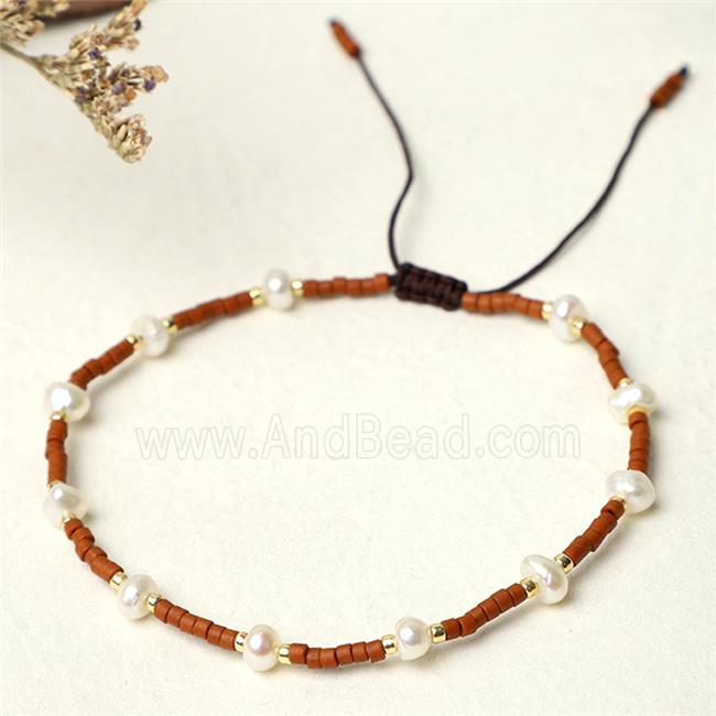 handmade miyuki glass Bracelet with Pearl, adjustable