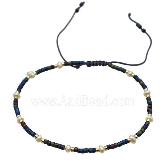 Rainbow handmade miyuki glass Bracelet with Pearl, adjustable