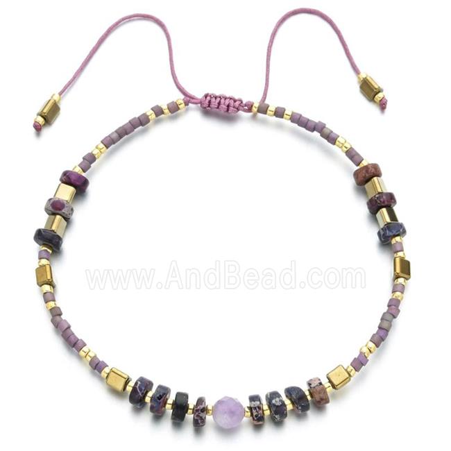 handmade miyuki glass Bracelet with Imperial Jasper, adjustable