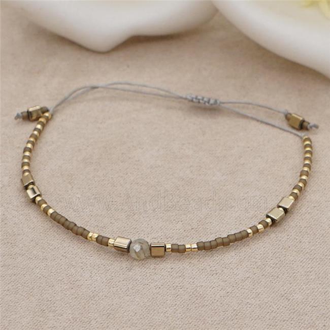 handmade miyuki glass Bracelet with labradorite, adjustable