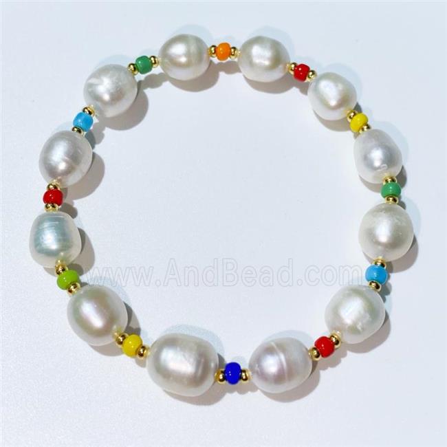 Pearl Bracelet with seed glass, stretchy