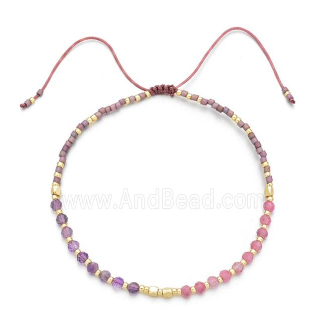 Amethyst Bracelet with pink tourmaline, adjustable