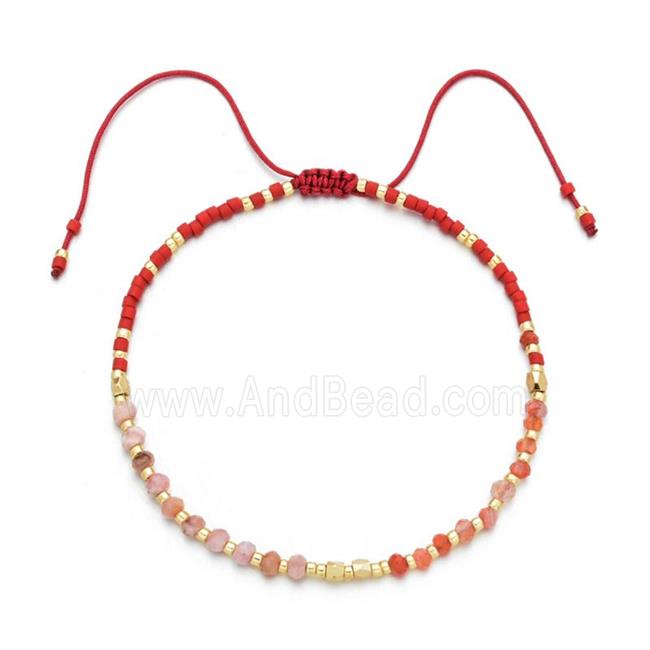 carnelian Bracelet with pink opal, adjustable