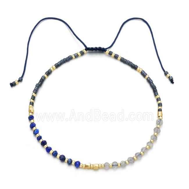 Lapis Bracelet with moonstone, adjustable