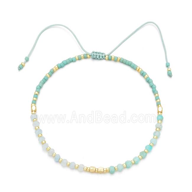 Amazonite Bracelet with Aquamarine, adjustable