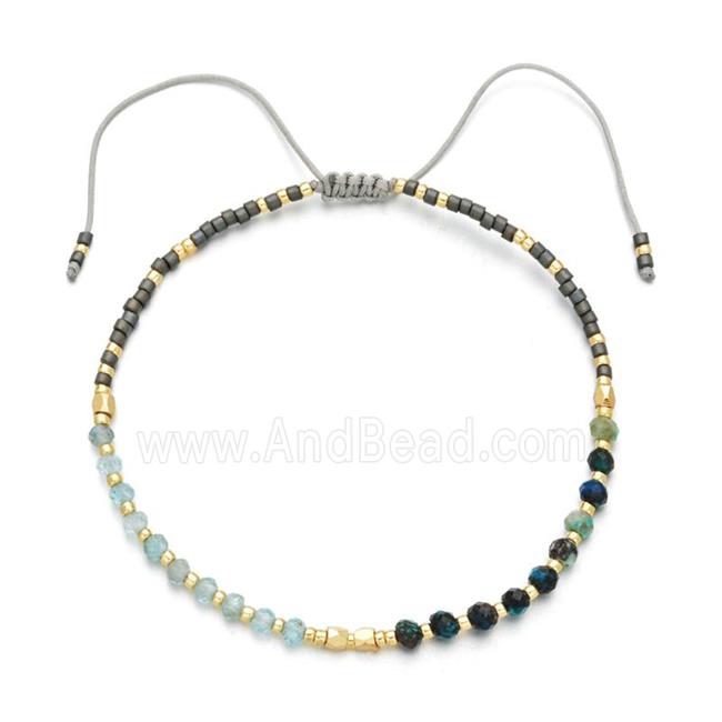Natural Turquoise Bracelet with Aquamarine, adjustable