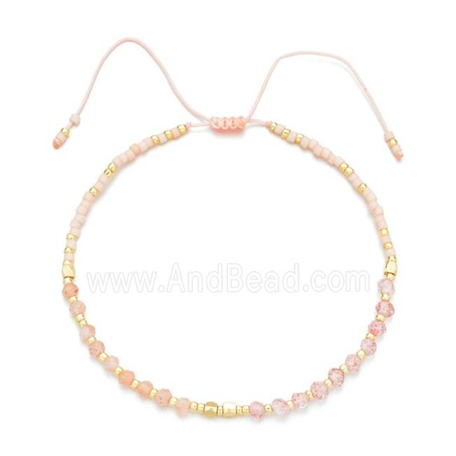 Strawberry Quartz Bracelet with Sunstone, adjustable