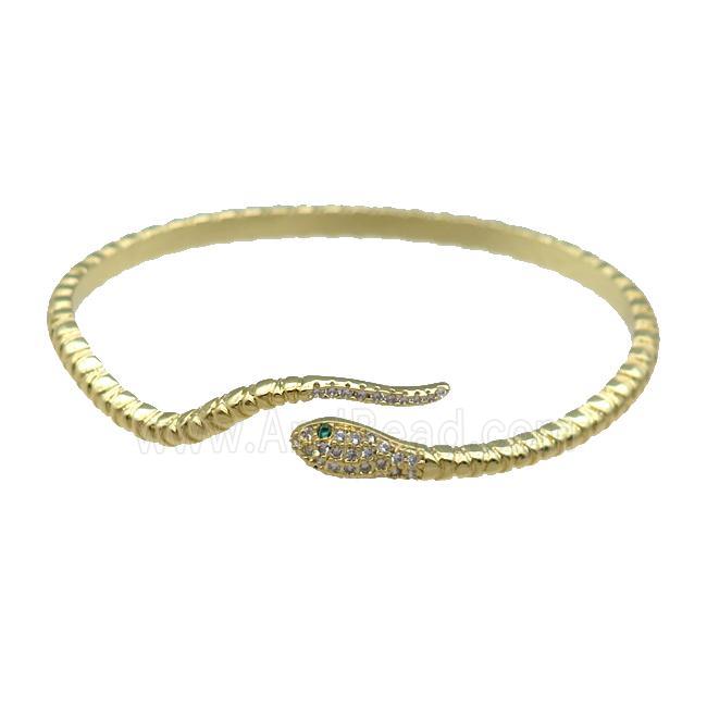 Copper Snake Bangle Pave Zircon Gold Plated