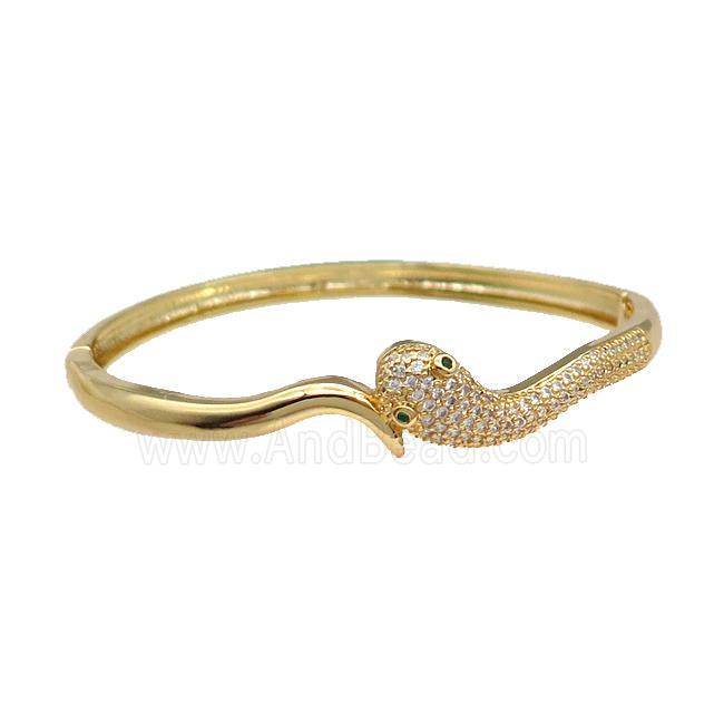 Copper Snake Bangle Pave Zircon Gold Plated