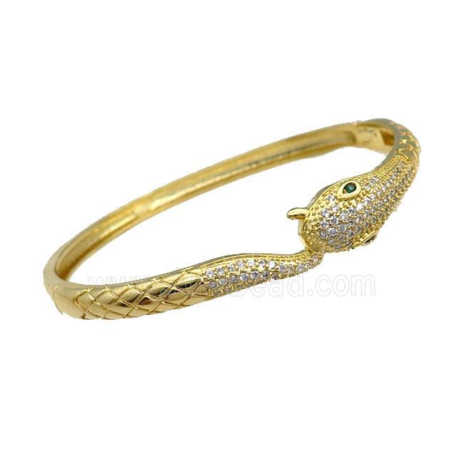 Copper Snake Bangle Pave Zircon Gold Plated