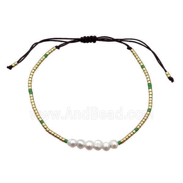 Pearl Bracelet with Glass Seed Bead Adjustable